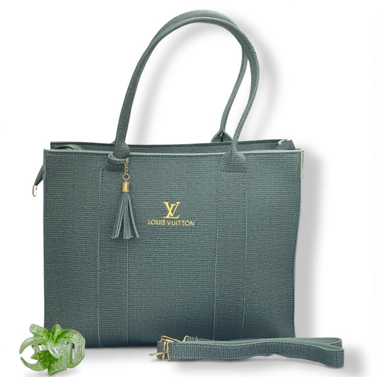 Green Elegant Structured Zipper Tote Bag with Tassel – Women’s Handbag - With Free Gift