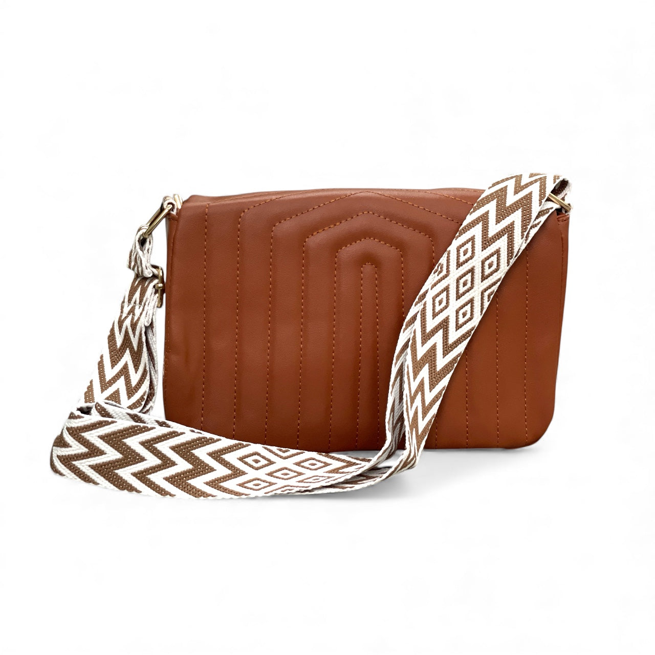 Brown Quilted Flap Shoulder Bag with Twist Lock – Elegant Women’s Handbag - With Free Gift