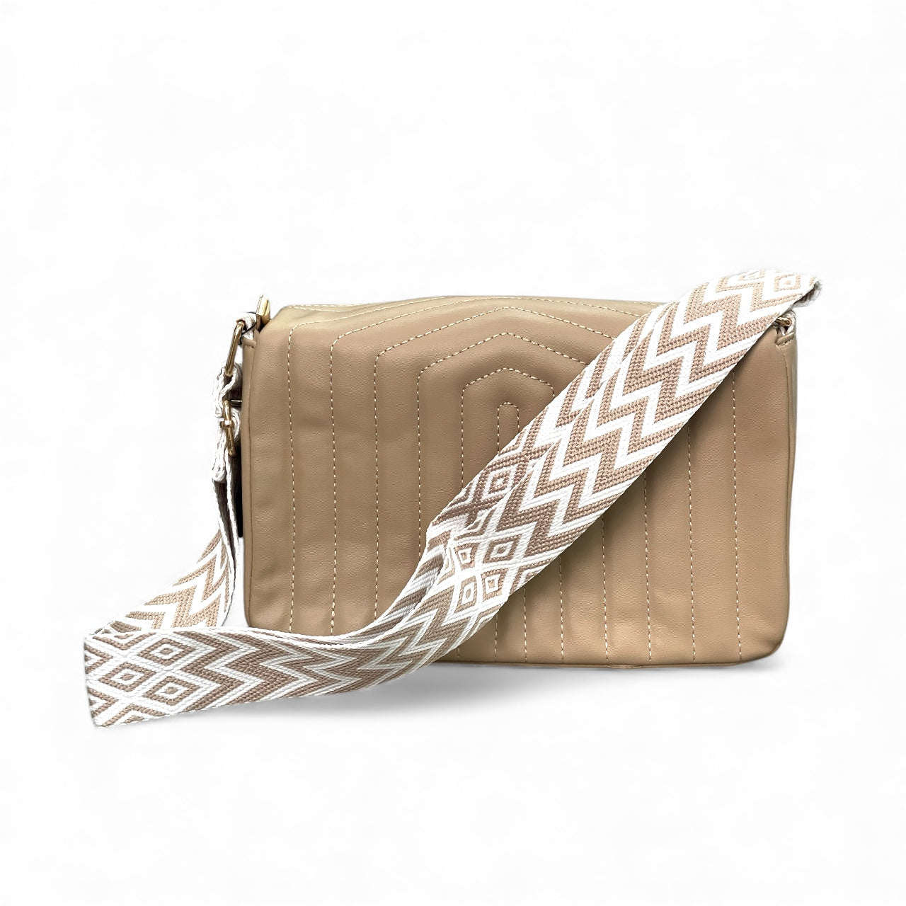 Beige Quilted Flap Shoulder Bag with Twist Lock – Elegant Women’s Handbag - With Free Gift