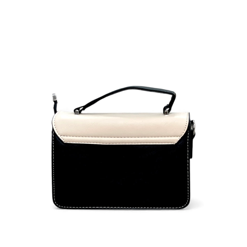 Elegant Two-Tone Black & Ivory Top-Handle Bag – Compact Chic