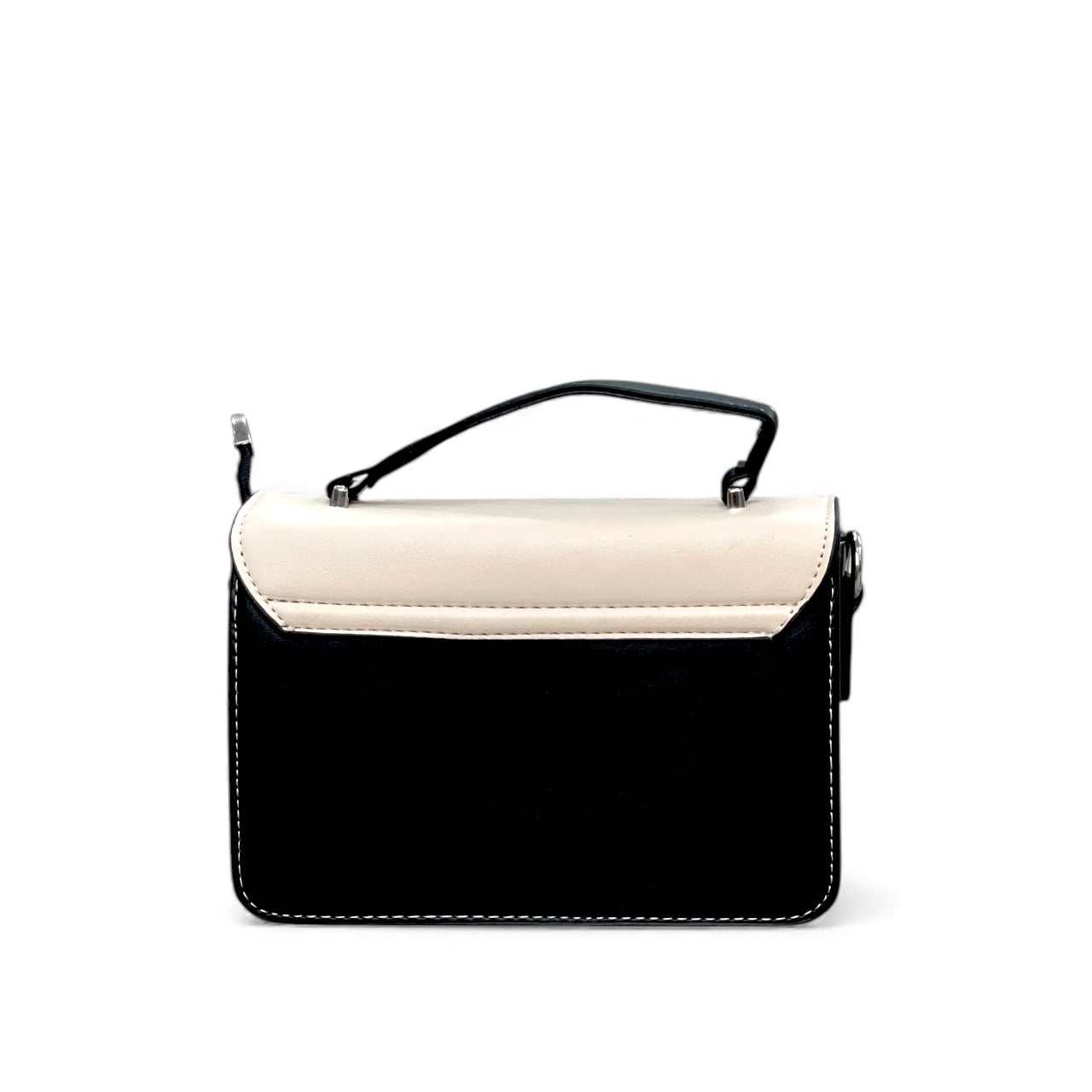 Elegant Two-Tone Black & Ivory Top-Handle Bag – Compact Chic
