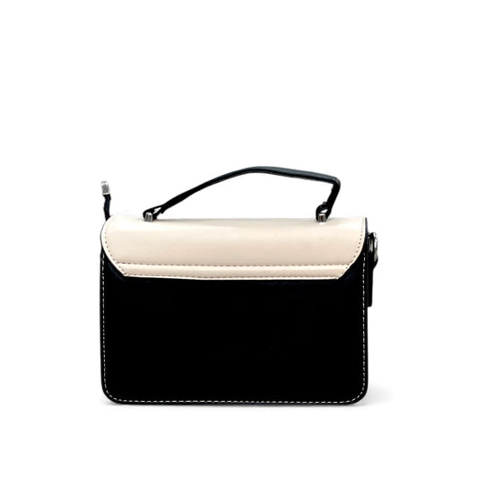 Elegant Two-Tone Black & Ivory Top-Handle Bag – Compact Chic