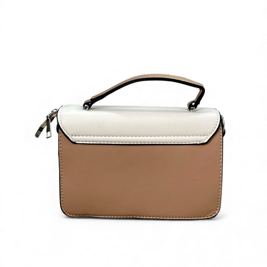 Elegant Two-Tone Beige & Ivory Two-Tone Top-Handle Bag – Soft Neutral Satchel – Compact Chic