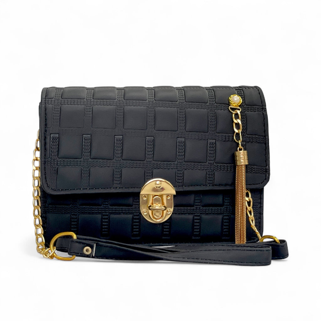 Black kickza Shoulder and Crossbody Bag with Gold Chain & Tassel – With a Gift