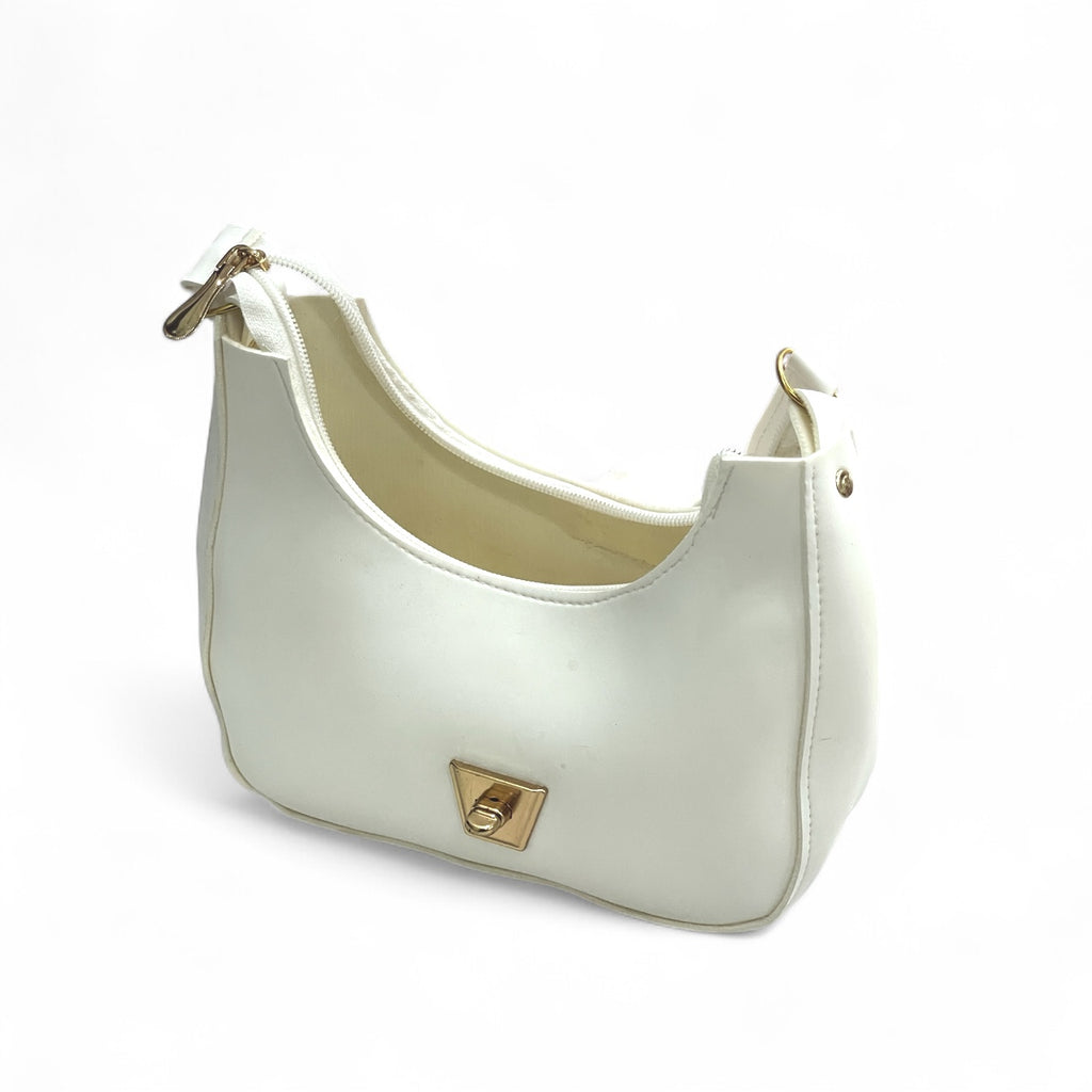 White Elegant Half Moon Bag – Women’s Shoulder & Crossbody Handbag - With free gift