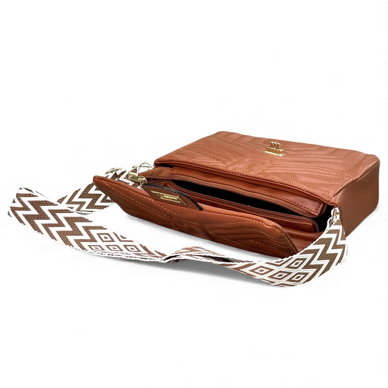 Brown Quilted Flap Shoulder Bag with Twist Lock – Elegant Women’s Handbag - With Free Gift