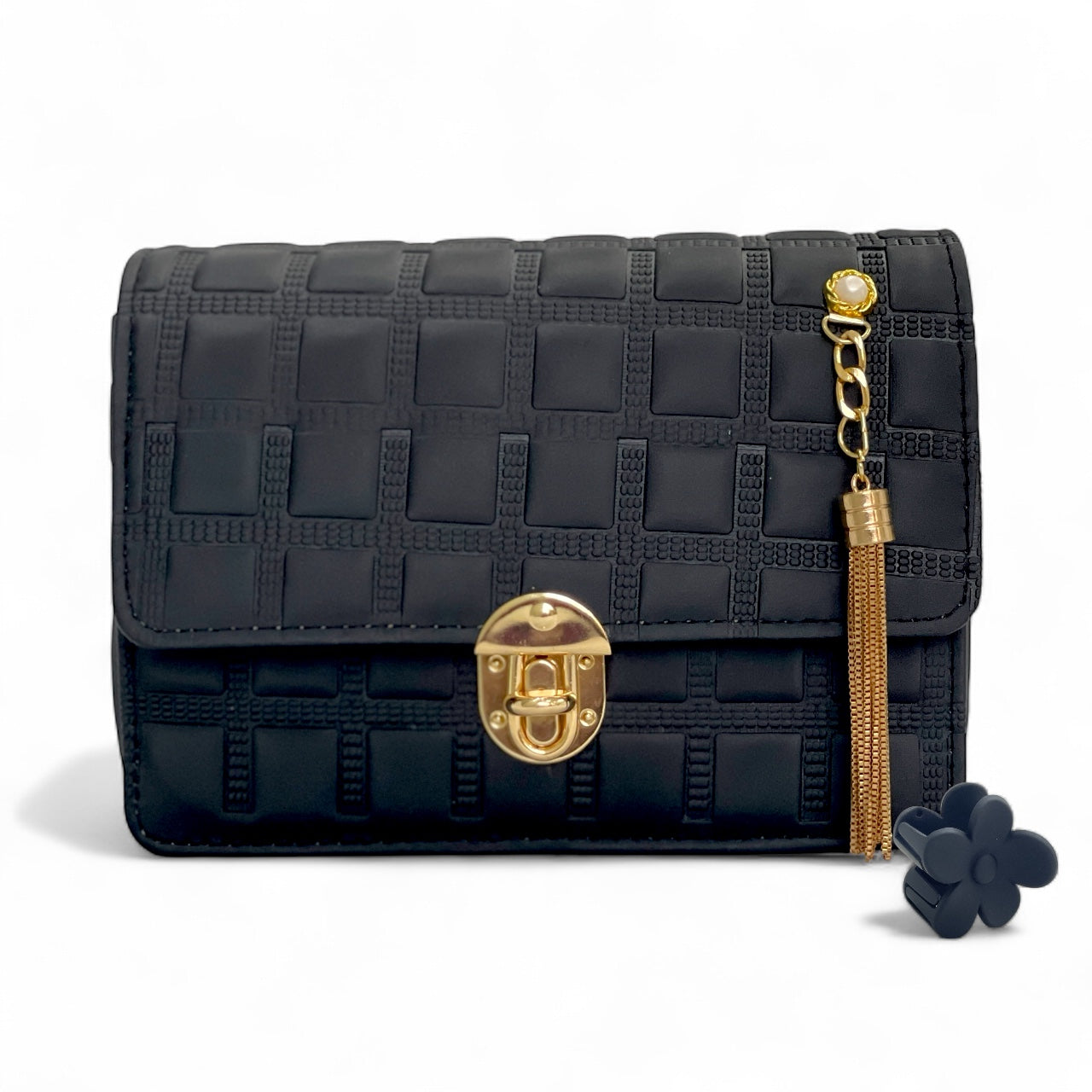 Black kickza Shoulder and Crossbody Bag with Gold Chain & Tassel – With a Gift