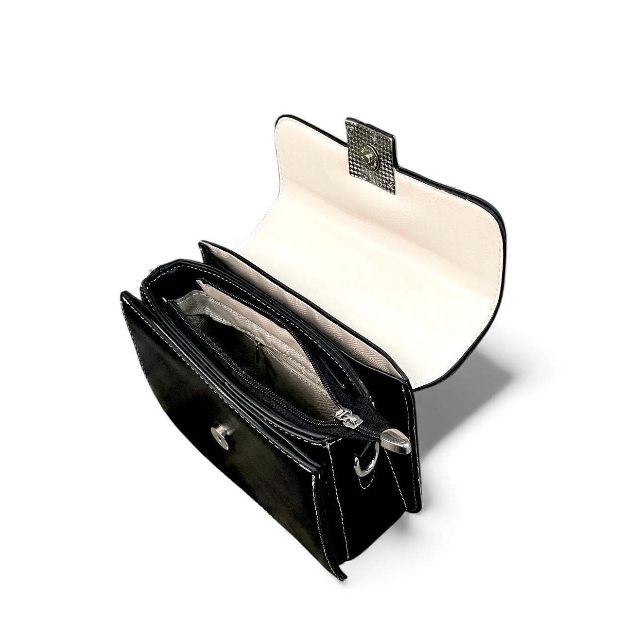 Elegant Two-Tone Black & Ivory Top-Handle Bag – Compact Chic