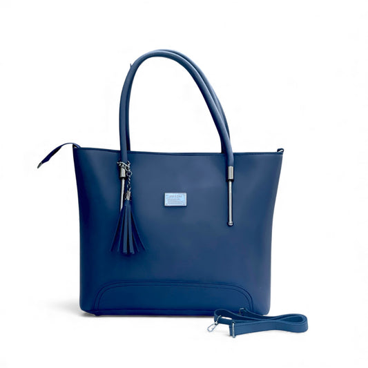 Blue Classic Women’s Tote Bag with Metal Accents – Elegant Everyday Handbag - With Free Gift