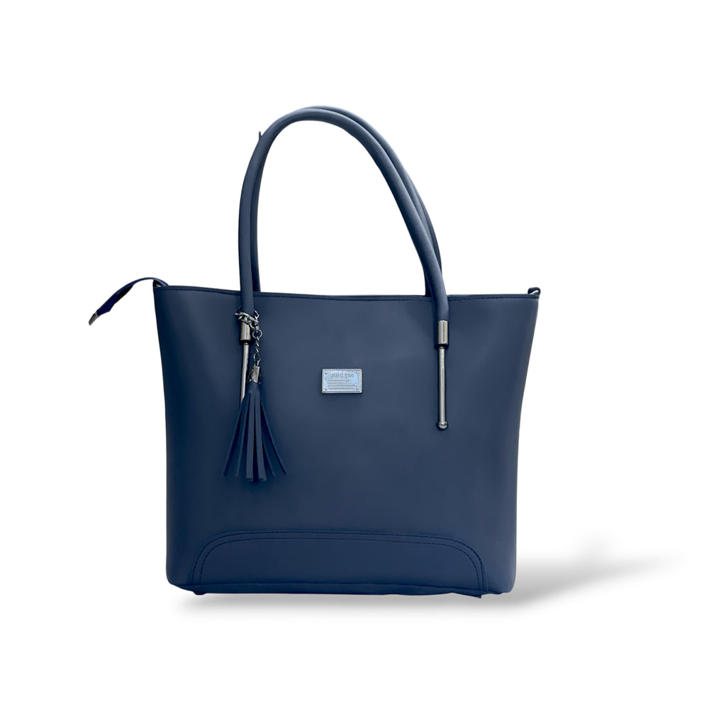 Blue Classic Women’s Tote Bag with Metal Accents – Elegant Everyday Handbag - With Free Gift