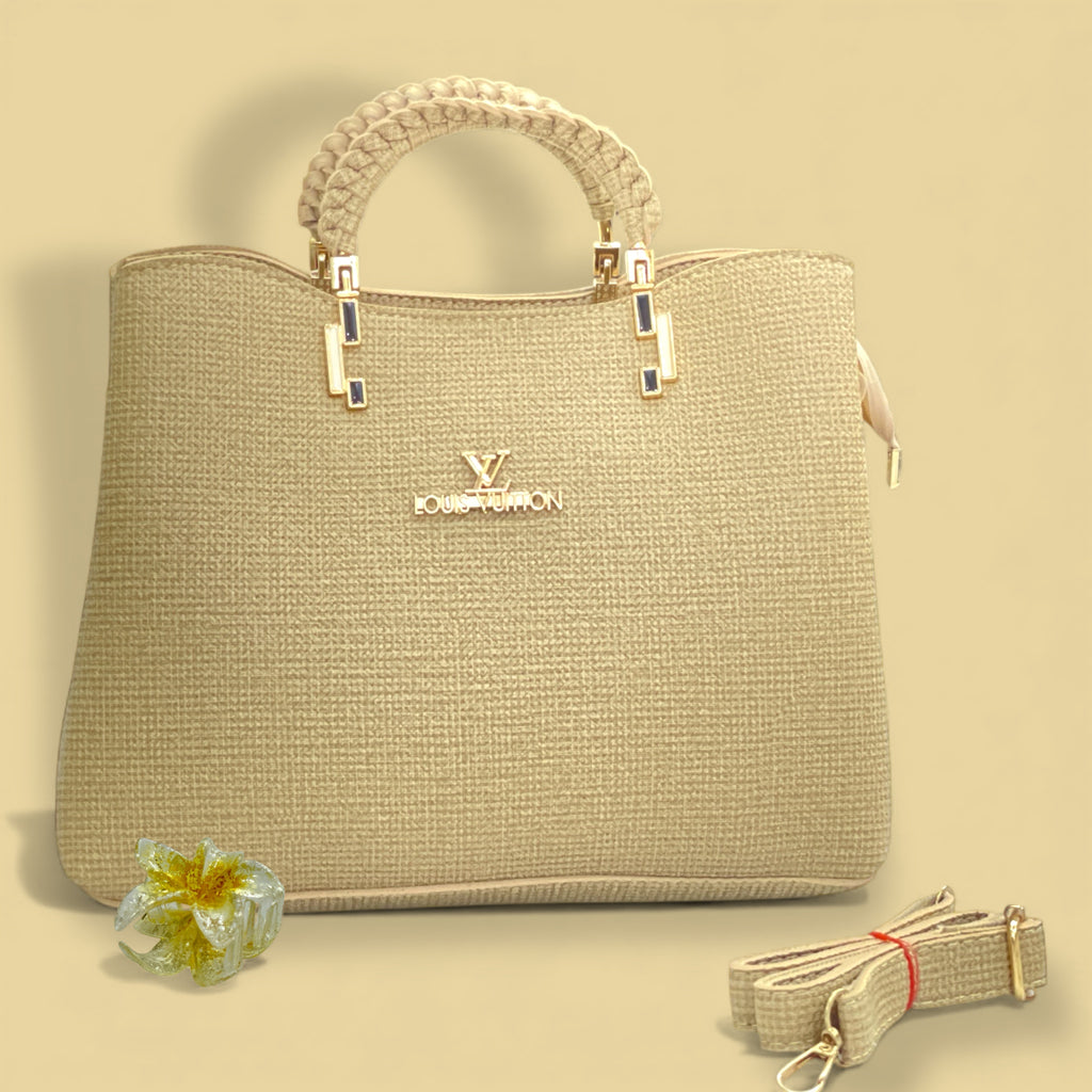 Pink Luxury Designer Handbag with Braided Handle & Detachable Strap – Free Gift Included