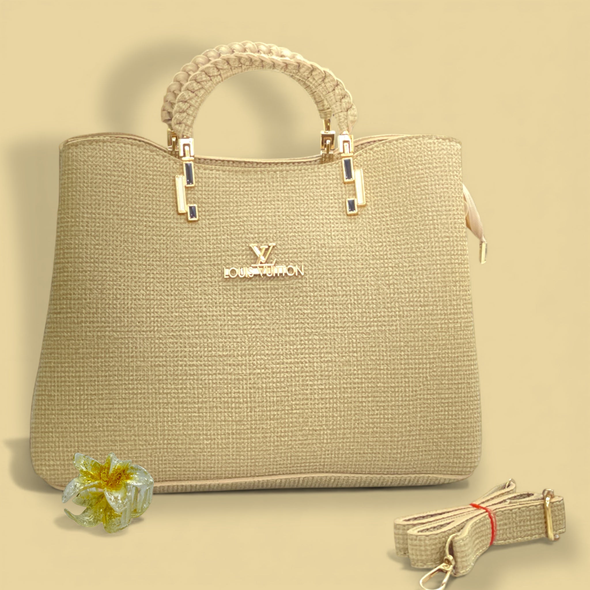 Pink Luxury Designer Handbag with Braided Handle & Detachable Strap – Free Gift Included