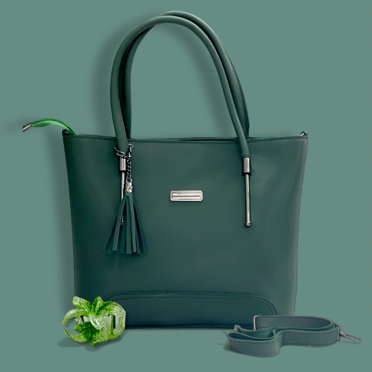 Black Classic Women’s Tote Bag with Metal Accents – Elegant Everyday Handbag - With Free Gift