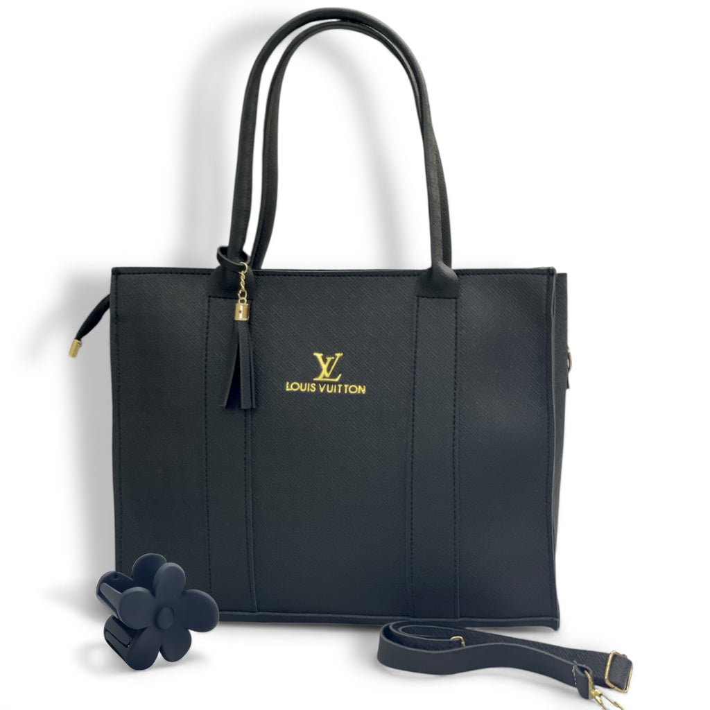 Black Elegant Structured Zipper Tote Bag with Tassel – Women’s Handbag - With Free Gift