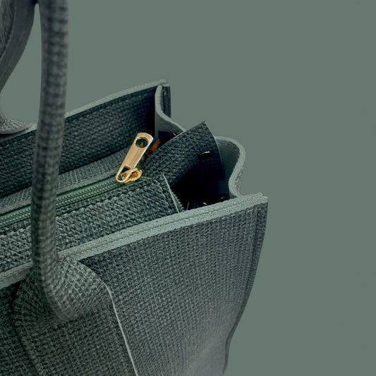 Green Elegant Structured Zipper Tote Bag with Tassel – Women’s Handbag - With Free Gift