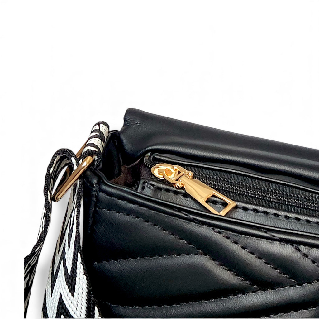 Black Quilted Flap Shoulder Bag with Twist Lock – Elegant Women’s Handbag - With Free Gift