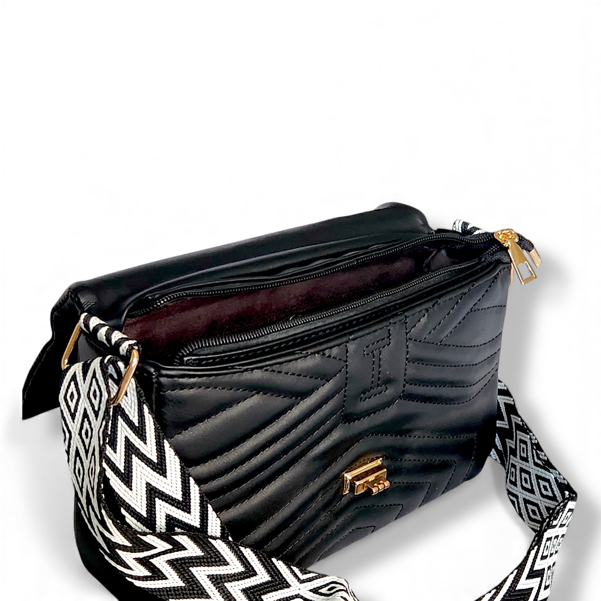 Black Quilted Flap Shoulder Bag with Twist Lock – Elegant Women’s Handbag - With Free Gift