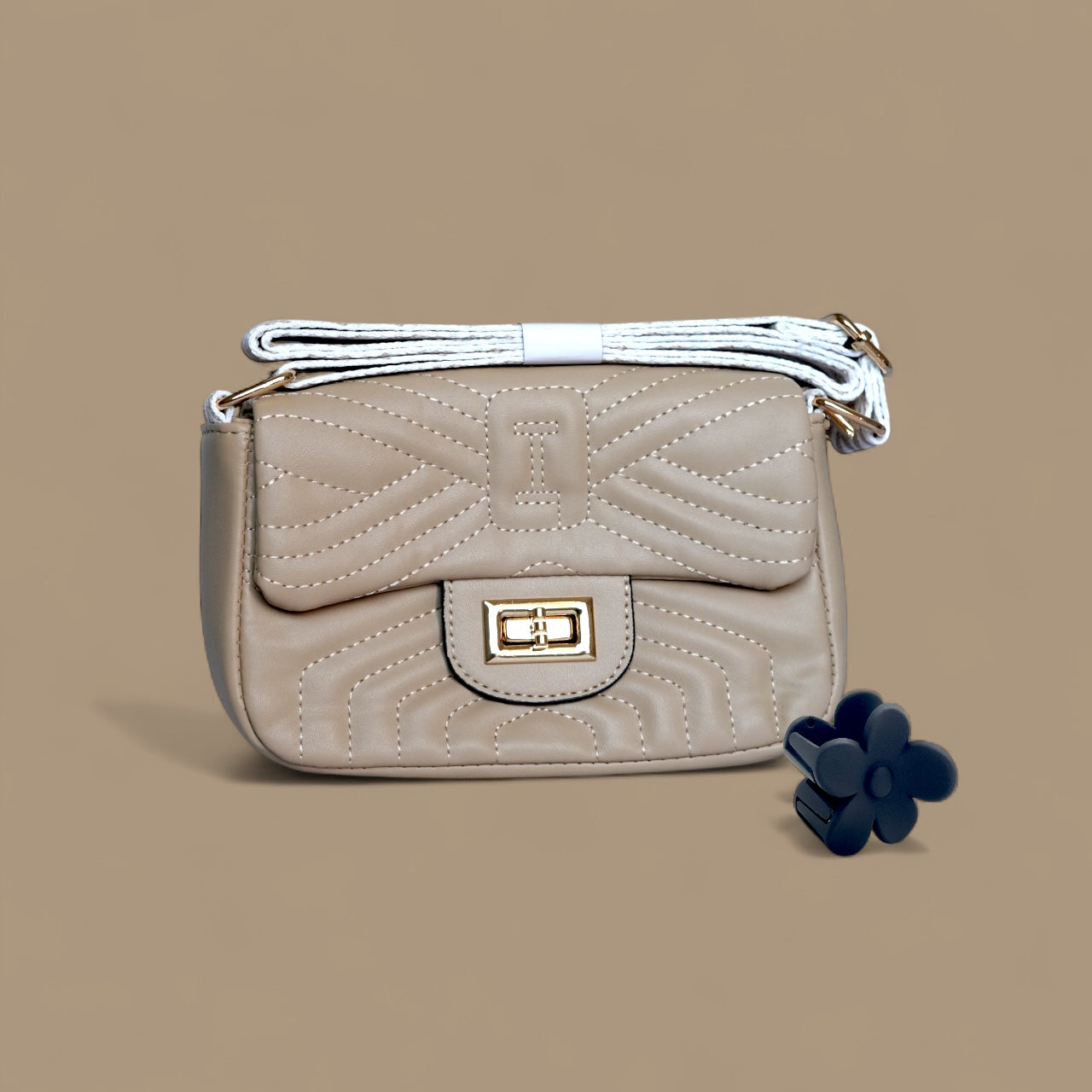 Quilted Flap Mini Shoulder Bag with Twist Lock – Elegant Women’s Handbag - With Free Gift