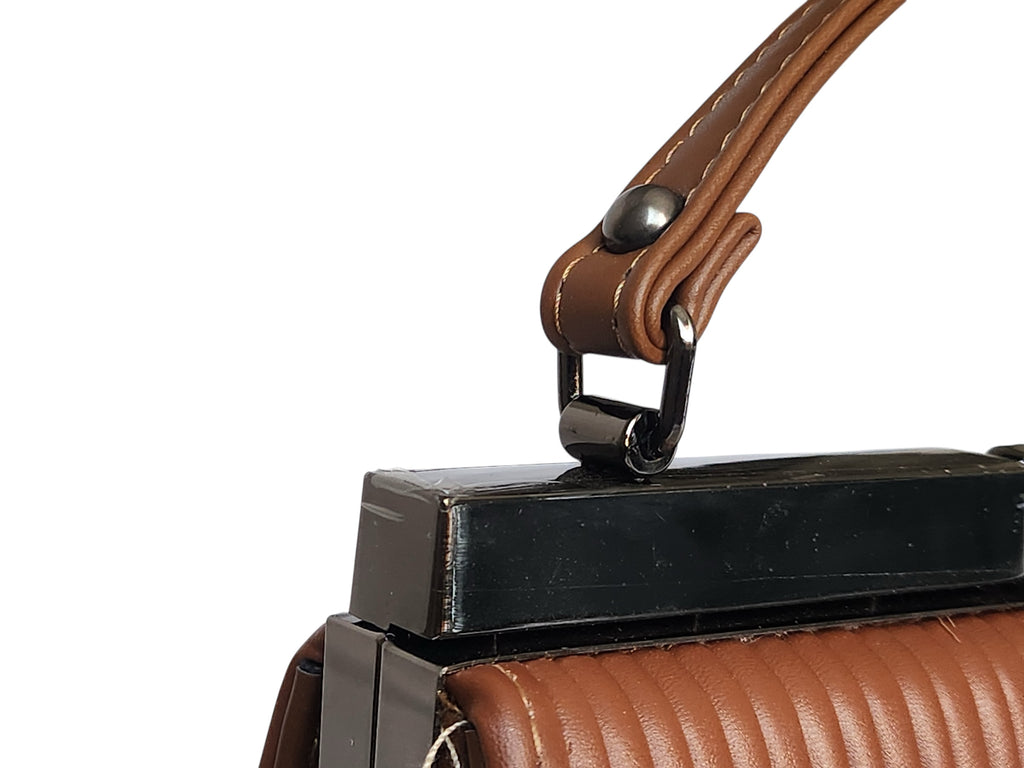 Brown Elegant Pleated Top-Handle Hand Bag – Frame Closure, with chain Strap
