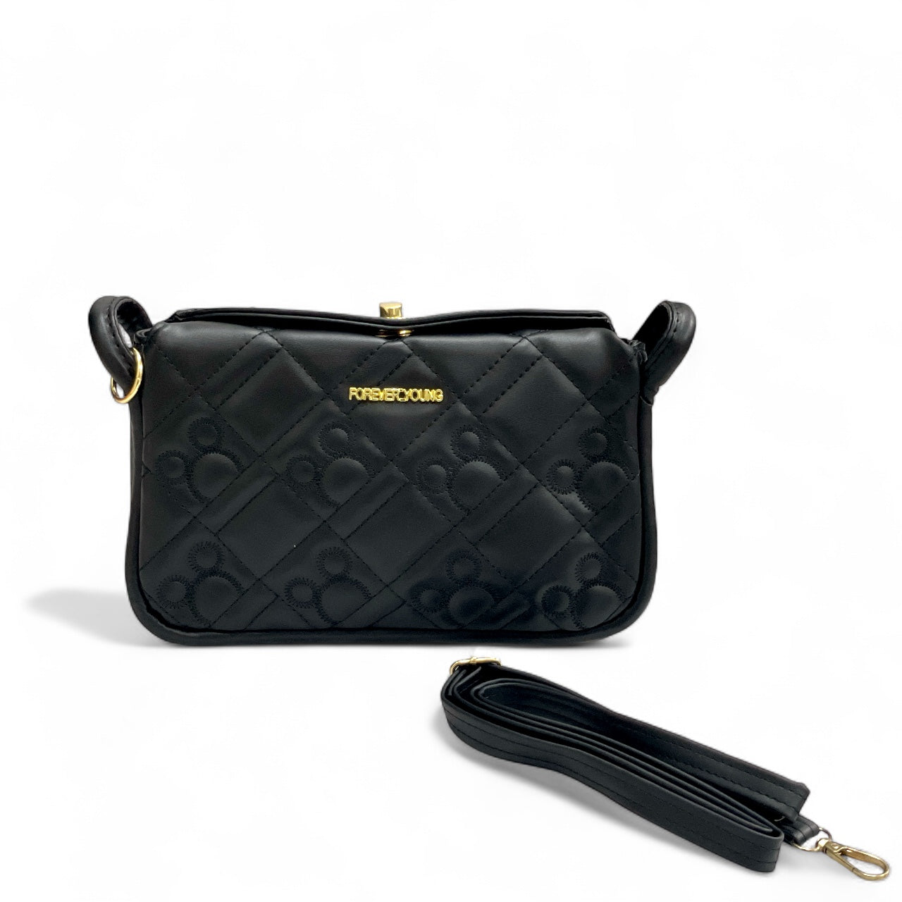 Black Quilted Crossbody Bag for Women - With a free gift