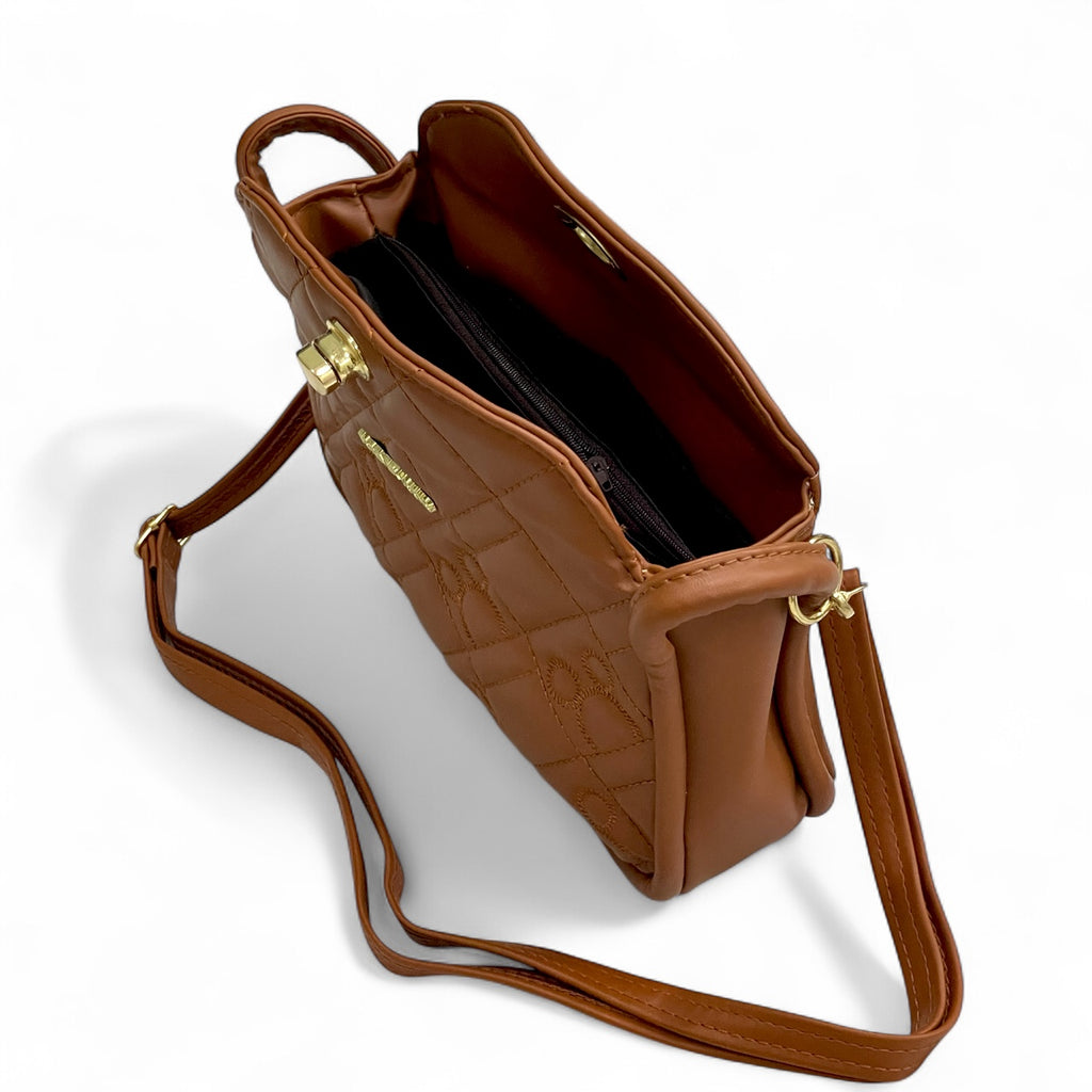 Brown Quilted Crossbody Bag for Women - With a free gift