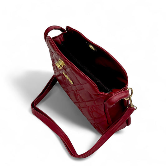 Maroon Quilted Crossbody Bag for Women - With a free gift