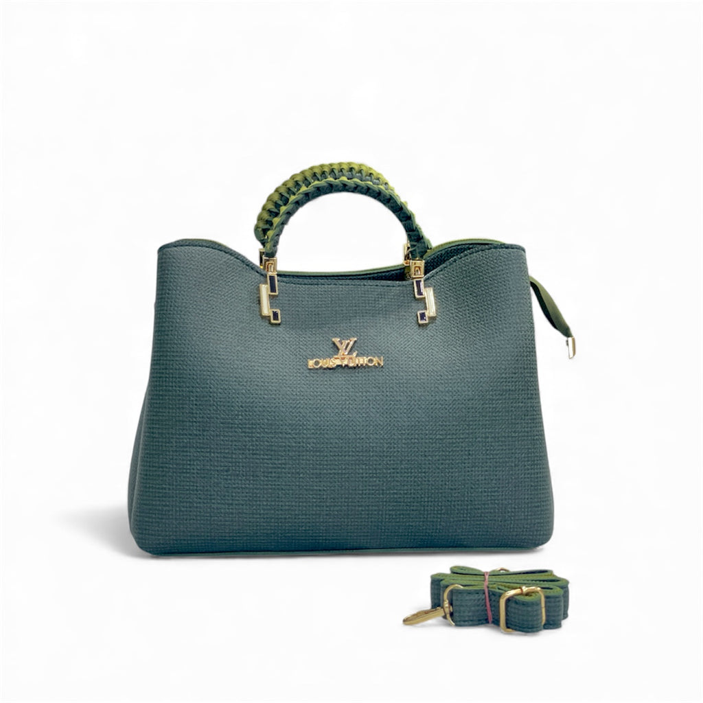 Green Luxury Designer Handbag with Braided Handle & Detachable Strap – Free Gift Included