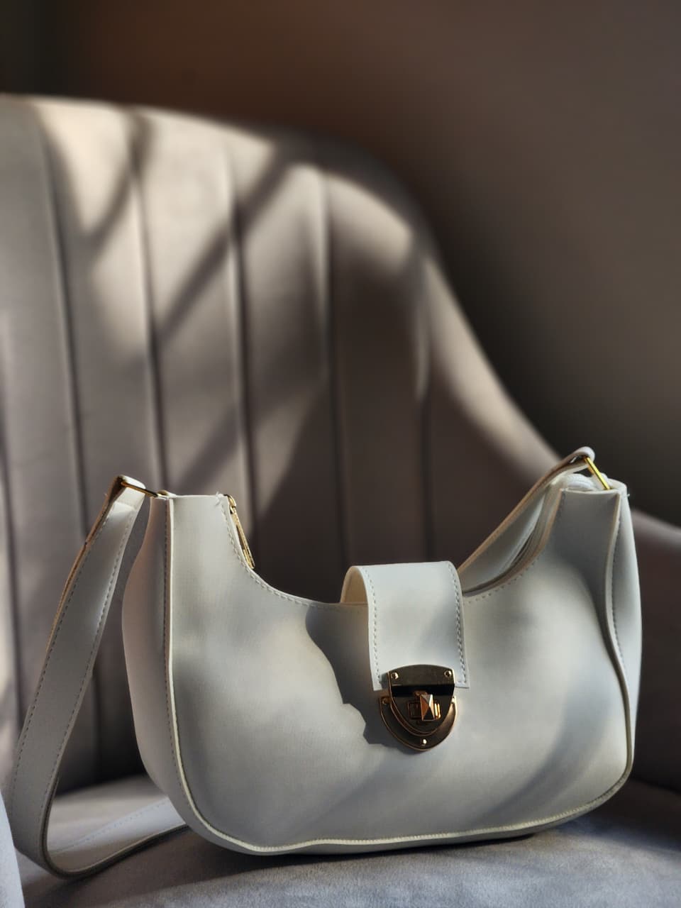 White Elegant Half Moon Bag – Women’s Shoulder & Crossbody Handbag - With free gift